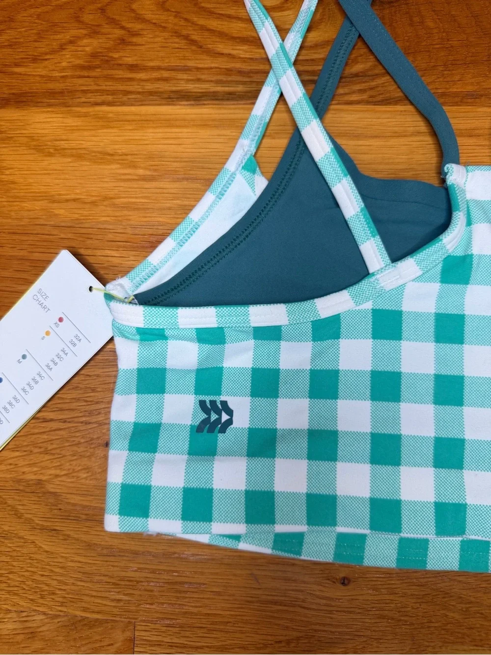 NWT All in Motion Everyday Soft Gingham Sports Bra Green White Size S